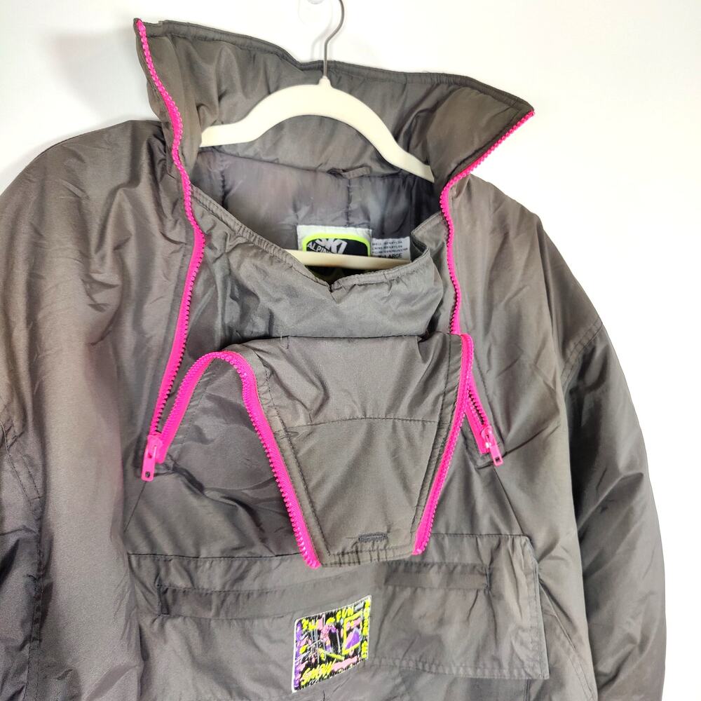 Vintage Alpine Ski Pullover Anorak Ski Jacket Gray Pink Nylon XL 80s 90s - Picture 4 of 8